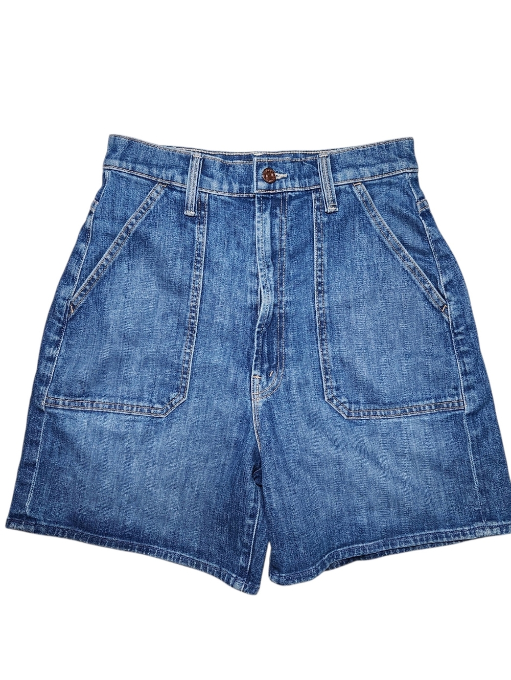 Mother Denim The Patch Rambler Rolled Short Globe Trotter Blue Women Size 26 - Picture 3 of 12